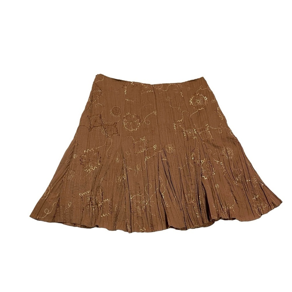SOLD Captive vintage skirt brown embroidered crinkle fabric size XL boho